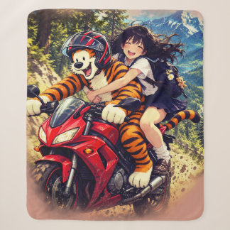 Couverture Sherpa Écolière Anime et Traversée de Moto Tigre –