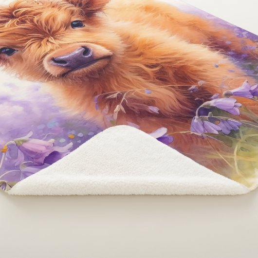 Couverture Sherpa Écossais Highland Vache Calf Violet Fleurs sauvage (3/4)