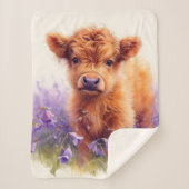 Couverture Sherpa Écossais Highland Vache Calf Violet Fleurs sauvage (Devant)