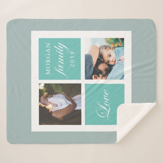Couverture Sherpa Écriture d'amour de famille photo monogramme sherp (Devant (Horizontal))