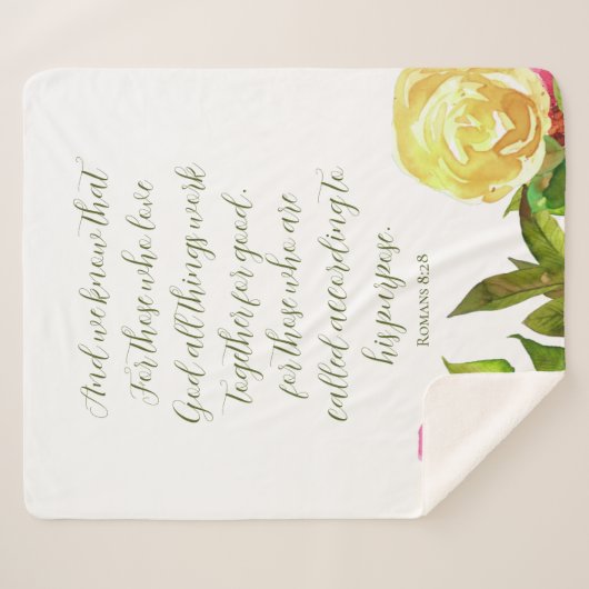 Couverture Sherpa Écriture Florale Romains 8:28 (Devant (Horizontal))