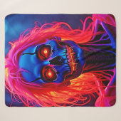 Couverture Sherpa Eerie Skeleton avec conception de cheveux roses (Devant (Horizontal))