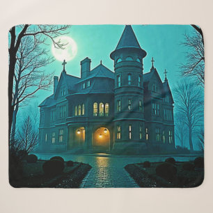 Couverture Sherpa Eerie Victorian Mansion Lune