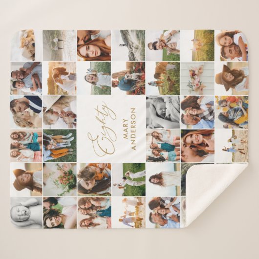 Couverture Sherpa Elégant 80e anniversaire Photo Collage script (Devant (Horizontal))