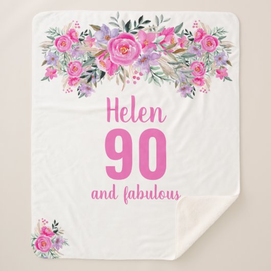 Couverture Sherpa Élégant 90e anniversaire rose floral (Devant)
