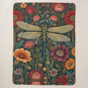 Couverture Sherpa Élégant art nouveau floral automnal Libellule