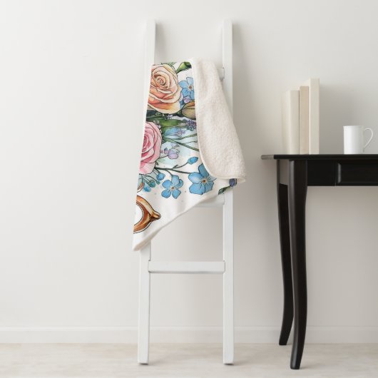 Couverture Sherpa Élégant boho floral Sherpa Blanket (En situation)