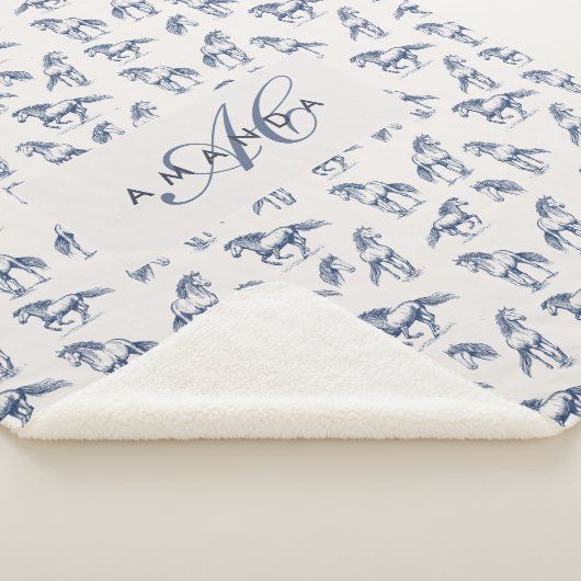 Couverture Sherpa Élégant Cheval Bleu Monogramme Cadeaux Initiaux (3/4)