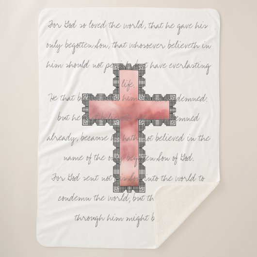 Couverture Sherpa Élégant Christian Pink Cross Scripture Verse (Devant)