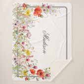 Couverture Sherpa Élégant Fleur sauvage Boho Nom personnalisé (Devant)