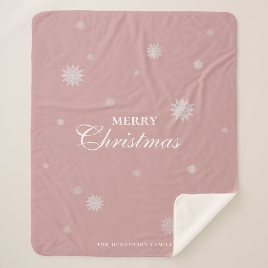 Couverture Sherpa Élégant flocon de neige | Joyeux Noël | Rose perso (Devant)