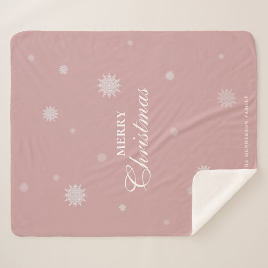 Couverture Sherpa Élégant flocon de neige | Joyeux Noël | Rose perso (Devant (Horizontal))