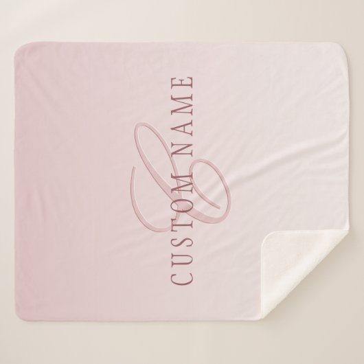 Couverture Sherpa Élégant lettrage et monogramme | Rose Ombre (Devant (Horizontal))