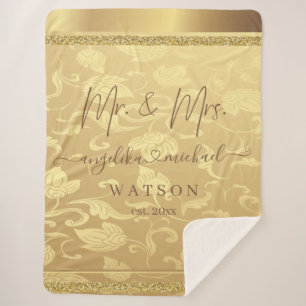 Couverture Sherpa Elegant Luxury Golden Damask Mr et Mrs Trendy