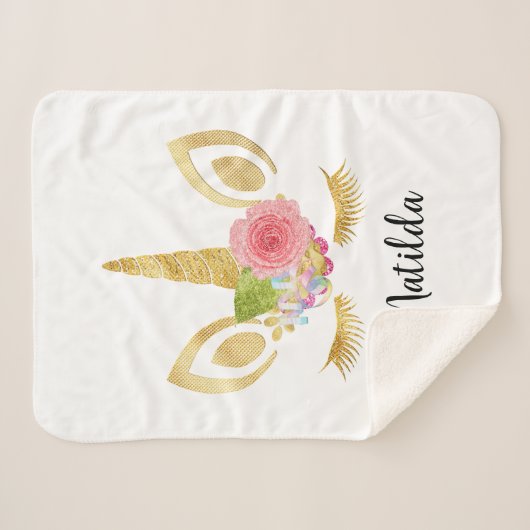 Couverture Sherpa Élégant mignon jolie parties scintillant d'or flor (Devant (Horizontal))