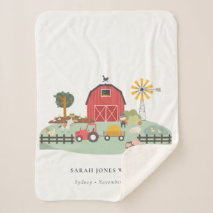 Couverture Sherpa Élégant mignon rouge vert Barniard ferme Animaux E