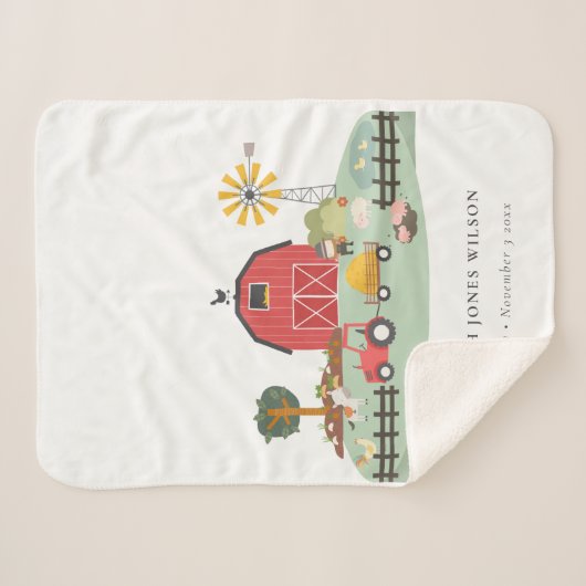 Couverture Sherpa Élégant mignon rouge vert Barniard ferme Animaux E (Devant (Horizontal))