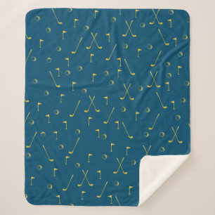 Couverture Sherpa Elégant moderne Gold Golf Motif Golfer Navy
