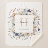 Couverture Sherpa Elegant Monogram Pretty Beige Blue Flowers Floral (Devant)