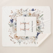 Couverture Sherpa Elegant Monogram Pretty Beige Blue Flowers Floral (Devant (Horizontal))