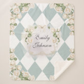 Couverture Sherpa Elegant Monogram White Roses Green Leaves Diamond (Devant)
