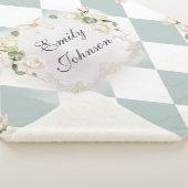 Couverture Sherpa Elegant Monogram White Roses Green Leaves Diamond (3/4)