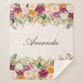 Couverture Sherpa Elégant Monogramme Aquarelle Rose Jardin Floral (Devant)