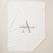 Couverture Sherpa Élégant Monogramme blanc et gris (Devant)
