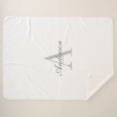 Couverture Sherpa Élégant Monogramme blanc et gris (Devant (Horizontal))