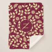 Couverture Sherpa Élégant Monogramme Feuille Motif Bourgogne (Devant)