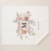 Couverture Sherpa Élégant Monogramme floral rose pâle (Devant (Horizontal))