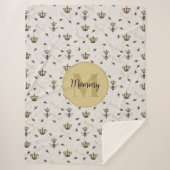 Couverture Sherpa Élégant Monogramme & Nom Gold Crown & Queen Bee (Devant)