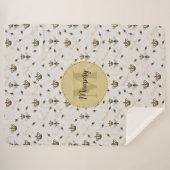 Couverture Sherpa Élégant Monogramme & Nom Gold Crown & Queen Bee (Devant (Horizontal))