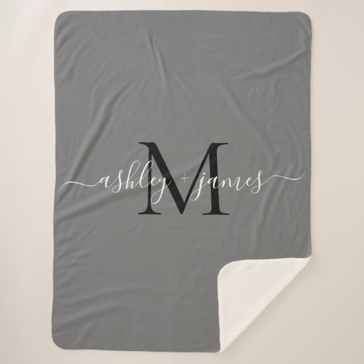 Couverture Sherpa Élégant Monogramme Noms de script gris noir nouvea (Devant)