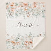 Couverture Sherpa Élégant Monogramme Rustique Rose Floral Verdure (Devant)