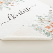 Couverture Sherpa Élégant Monogramme Rustique Rose Floral Verdure (3/4)