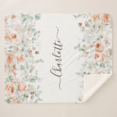 Couverture Sherpa Élégant Monogramme Rustique Rose Floral Verdure (Devant (Horizontal))