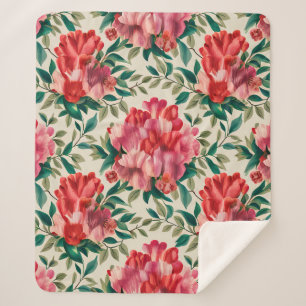 Couverture Sherpa Élégant motif floral avec fleurs rouges et roses