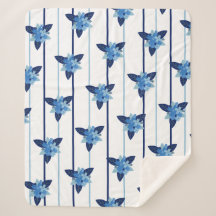 Élégant motif floral strié monochromatique bleu