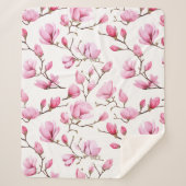 Couverture Sherpa Élégant motif magnolia rose (Devant)