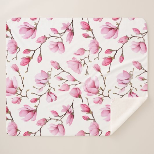 Couverture Sherpa Élégant motif magnolia rose (Devant (Horizontal))