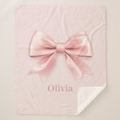 Couverture Sherpa Elégant Pastel Rose Bow & Nom Personnalisé (Devant)