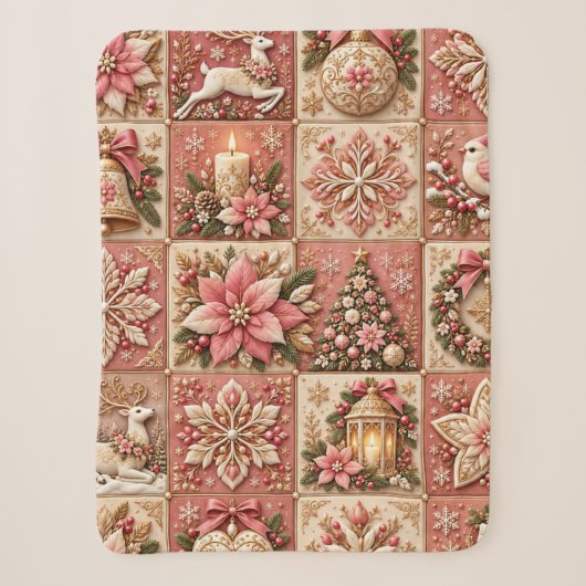 Couverture Sherpa Elegant Pink Christmas Patchwork Blanket (Devant)