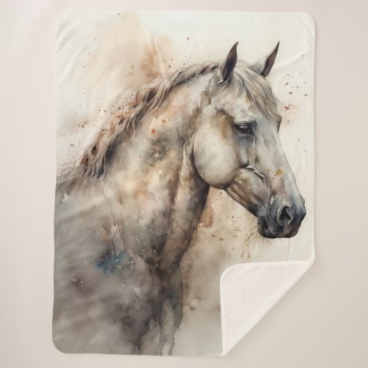 Couverture Sherpa Élégant Portrait de cheval Aquarelle Style équestr (Devant)