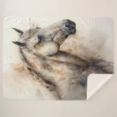 Couverture Sherpa Élégant Portrait de cheval Aquarelle Style équestr (Devant (Horizontal))