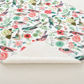Couverture Sherpa Élégant rose et vert motif Fleurs et oiseaux (3/4)