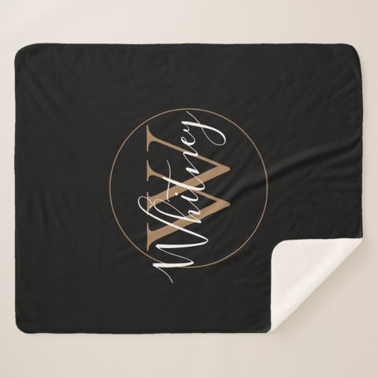 Couverture Sherpa Élégant Script Black Gold Monogram Sherpa Blanket (Devant (Horizontal))
