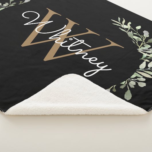 Couverture Sherpa Élégant Script Black Gold Monogramme Verdure (3/4)