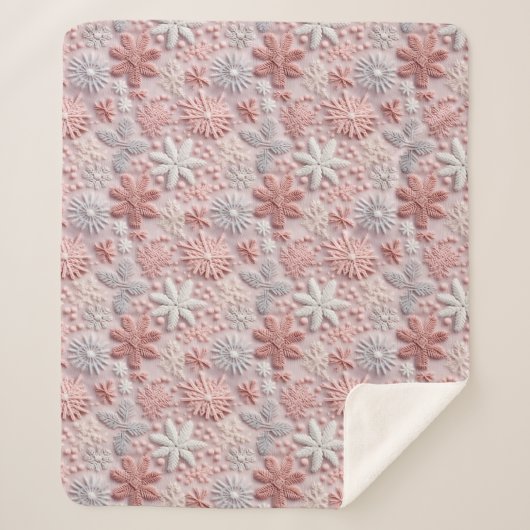 Couverture Sherpa Élégant Snowflakes rose Noël (Devant)