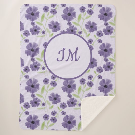 Couverture Sherpa Élégant violet vert Motif Floral (Devant)
